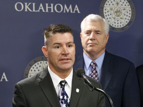 Oklahoma state Rep. John Bennett, R-Salisaw, speaks during a news conference in Oklahoma City April 12, 2013. Bennett has handed out a form asking Muslims to answer questions that include, "Do you beat your wife?"