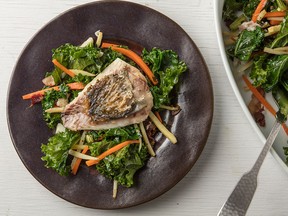 Just about any white-fleshed fish fillets will do in this bacon, kale and parsnip salad.