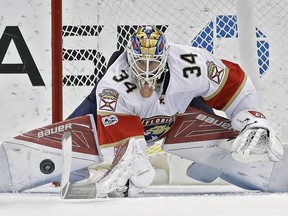 Florida Panthers goalie James Reimer saves a shot against the Tampa Bay Lightning on March 11.