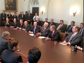 Vice President Mike Pence tweeted this photo from his account of a meeting with the Freedom Caucus on Tuesday to discuss health care.