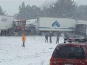 Emergency personnel were initiating a “mass casualty response” after a multi-vehicle collision led to a chemical spill on Highway 401 near Brockville on Tuesday.