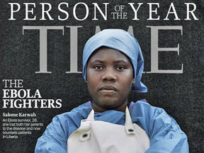 This image provided by Time Magazine, on Wednesday, Dec. 10, 2014, features Salome Karwah as one of the Ebola fighters named as the Person of The Year for 2014.