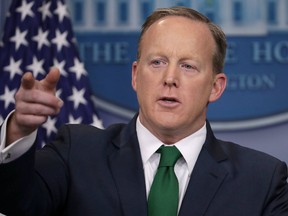 White House Press Secretary Sean Spicer calls on reporters' in the Brady Press Briefing Room at the White House March 16, 2017 in Washington, DC.