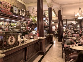 Café Tortoni's marble-topped tables, dark wood and historic photographs were inspired by 19th-century Parisian coffeehouses.