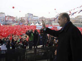 Turkey's President Recep Tayyip Erdogan addresses his supporters in Istanbul, Saturday, March 11, 2017.