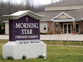 This Tuesday, March 28, 2017, photo, shows the Morning Star Friends Church in Chardon, Ohio