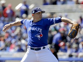 Toronto Blue Jays starting pitcher Aaron Sanchez throws in the first inning against the New York Yankees on March 16.