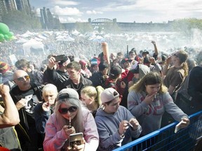 Hundreds took part in the annual "420 celebration" and smoke up in front of Sunset beach in Vancouver on  April 20, 2017.