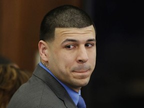 Hernandez, who was serving a life sentence for a 2013 murder, was acquitted Friday in a 2012 double slaying prosecutors said was fueled by his anger over a drink spilled at a nightclub.