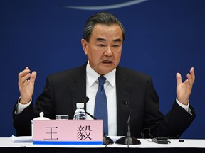 China's Foreign Minister Wang Yi speaks at a press conference at the Ministry of Foreign Affairs in Beijing on April 18, 2017