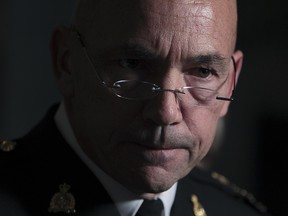 RCMP Commissioner Bob Paulson speaks to the media at Parliament Hill in Ottawa Nov 16, 2011. Paulson will succeed former Commissioner William Elliott.