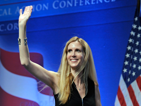 Ann Coulter waves to the audience after speaking in Washington in 2011.