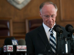 Bentley speaks after officially resigning on Monday, April 10, 2017, in Montgomery, Ala.