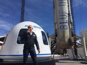 Jeffrey Bezos unveils Blue Origin's crew capsule at the Space Symposium in Colorado Springs, Colo.