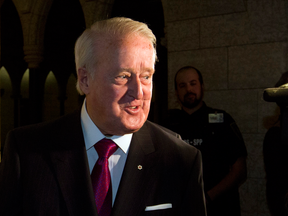 Former prime minister Brian Mulroney leaves a Liberal cabinet meeting in Ottawa on Thursday, April 6, 2017. Mulroney says that NAFTA renegotiations are not going to be easy.