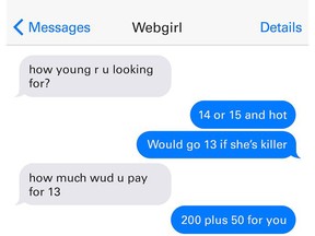 York regional police released this exchange by one of the men arrested in a massive sting targeting men looking to purchase sex from underage girls.