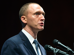 Carter Page, then adviser to U.S. Republican presidential candidate Donald Trump, speaks at the graduation ceremony for the New Economic School in Moscow, Russia, on July 8, 2016.