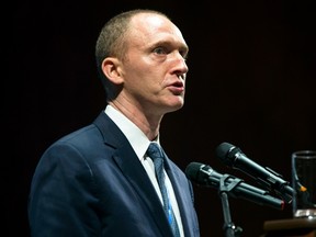 Carter Page, then adviser to U.S. Republican presidential candidate Donald Trump, speaks at the graduation ceremony for the New Economic School in Moscow in 2016.