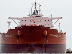 The oil tanker Caspian Galaxy sits anchored near Amuay beach, in Punto Fijo, Venezuela.