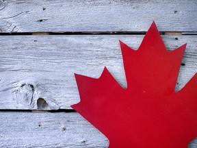 Canada grunge wood background with Canadian flag