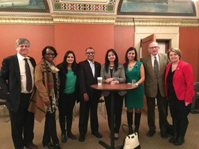 A photo from Liberal MP Sonia Sidhu's Twitter account shows a number of MPs, including Ruby Sahota, third from right, at the United Christian Federation's Last Supper on the Hill event in March 2016.