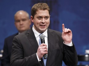 Andrew Scheer speaks during the Conservative leadership debate at the Maclab Theatre in Edmonton, Alta., on Tuesday, Feb. 28, 2017