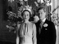Wallis Simpson and the former Edward VIII pose after their wedding at the Chateau de Cande near Tours, France, on June 3, 1937.