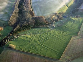 An aerial view of Wharram Percy, the medieval village.