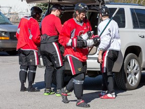Senators defenceman Erik Karlsson heads into the Bell Sensplex for Friday's practice in advance of Game 2 of first-round NHL playoff series against the Boston Bruins.