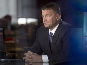Erik Prince, founder of the company once known as Blackwater Worldwide, listens during a Bloomberg Television interview in Washington, D.C., U.S., on Friday, Jan. 31, 2014