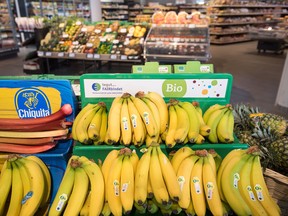 Bio Bananas are for sale at a tegut store on May 19, 2015 in Schweinfurt, Germany.