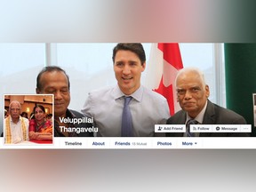 Trudeau with Veluppillai Thangavelu, right, former VP of the World Tamil Movement, a designated terrorist group