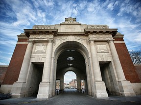 Night falls at the Menin Gate Memorial to the Missing on March 26, 2014 in Ypres, Belgium.