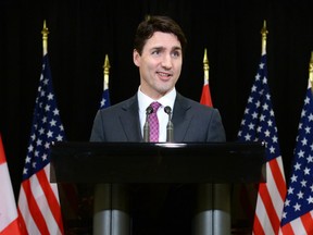 Prime Minister Justin Trudeau holds a press conference in New York on April 6, 2017.