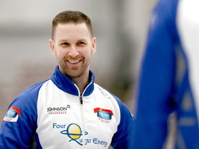 Brad Gushue smiles during practice before the Humpty's Champions Cup in Calgary on April 25.