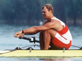 Harold Backer competes in the men's 2x rowing event at the 1992 Summer Olympic Games in Banyoles, Spain, on July 7, 1992.