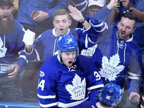 Toronto Maple Leafs centre Auston Matthews celebrates after scoring against the Washington Capitals on April 23.