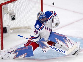 New York Rangers goalie Henrik Lundqvist makes a save during first period of Game 1 of their first round playoff series against the Canadiens in Montreal on Wednesday night.