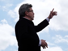 French presidential election candidate Jean-Luc Melenchon speaks during a campaign rally at the Prairie de Filtres park in Toulouse on April 16, 2017.