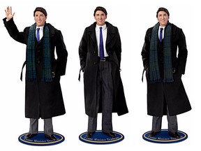 Three views of a new talking Justin Trudeau doll.