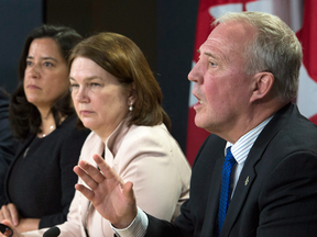 Justice Minister and Attorney General Jody Wilson-Raybould, Health Minister Jane Philpott, and Parliamentary Secretary Bill Blair announce the legalization of marijuana during a news conference in Ottawa, Thursday April 13, 2017.