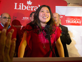 Liberal candidate and former PMO staffer Mary Ng after winning the Markham-Thornhill federal byelection in Markham, Ontario, on Monday April 3, 2017.