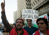 Pakistani activists protest in Karachi on April 14, 2017 against the killing of student Mashal Khan.