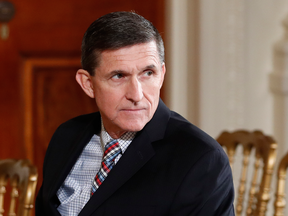 Then-National Security Adviser Michael Flynn sits in the East Room of the White House on Feb. 10, 2017.