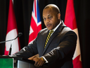 Justice Michael Tulloch releases his findings and recommendations on police oversight and accountability in the province of Ontario during a press conference in Toronto, April 6, 2017.