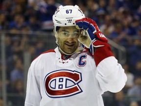 Max Pacioretty grimaces after mising a third-period shot against the New York Rangers on April 16.