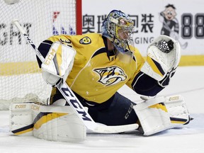 Goaltending alone explained much of the result in Nashville, where Pekka Rinne (pictured) faced three more shots than Chicago’s Corey Crawford and gave up nine fewer goals.