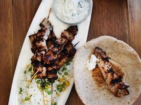 These pork souvlaki pitas served with tzatziki will be a hit this barbecue season. (Infomart: Restricted, SouthParc: