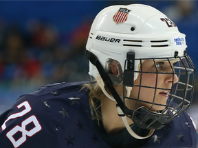 In this Feb. 17, 2014 file photo, U.S. forward Amanda Kessel plays against Sweden in semifinal action at the Sochi Olympics.