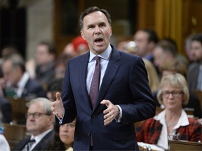 Finance Minister Bill Morneau answers a question during Question Period in the House of Commons in Ottawa, April 11, 2017.